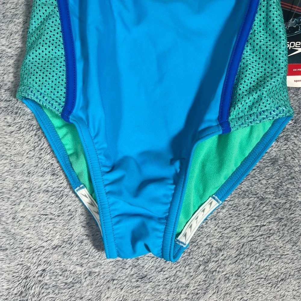 Speedo Girls Cyan Blue Racerback One Piece Swimsuit 7714001462 Size 8 NWT‎